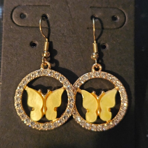 18K Gold Butterfly Yellow, Diamond Ring Necklace Stainless Steel/Paired Earrings - Picture 2 of 2